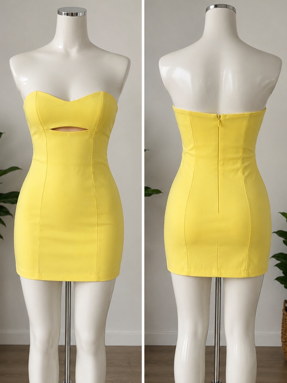 Yellow Strapless Corset Bodycon Mini Dress Sweetheart Neck Size S